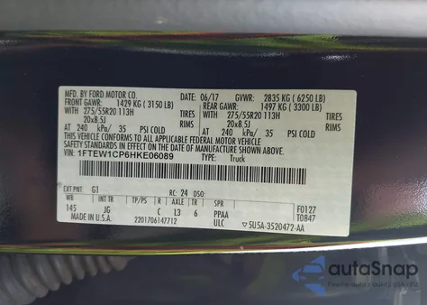 2017 Ford F-150 Xl из США, поврежденный, VIN 1FTEW1CP6HKE06089